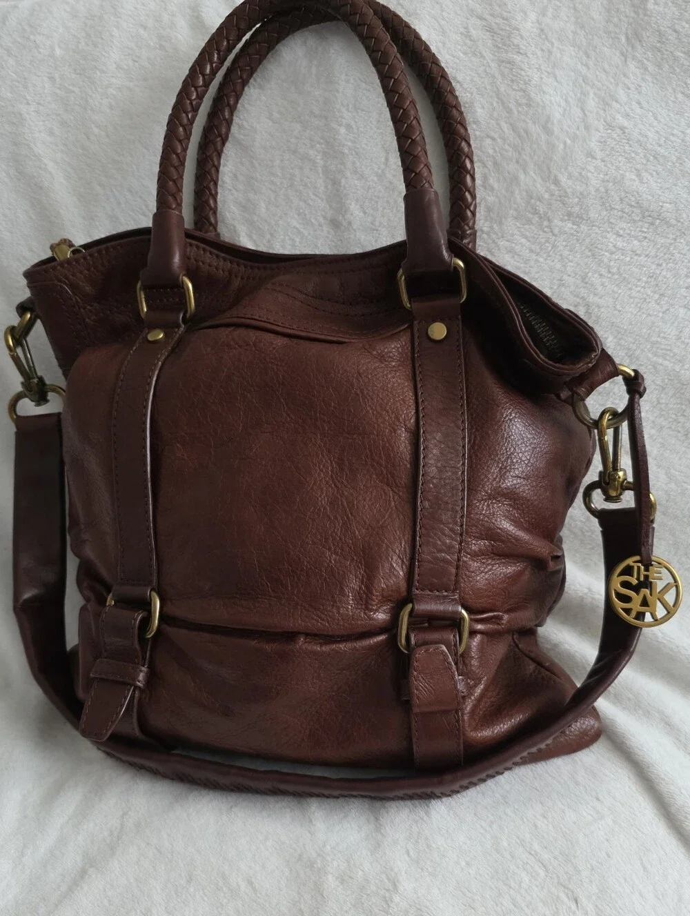 Y2k The Sak Leather Hobo Bag Tote Satchel Boho Western Chic Brown